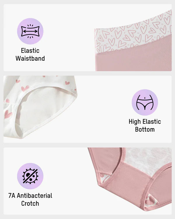 🌸LAST DAY 50% OFF🌸Soft Cotton Heart Print High-Waist Panties (6 Pack)