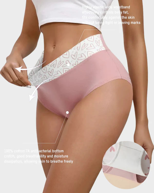 🌸LAST DAY 50% OFF🌸Soft Cotton Heart Print High-Waist Panties (6 Pack)