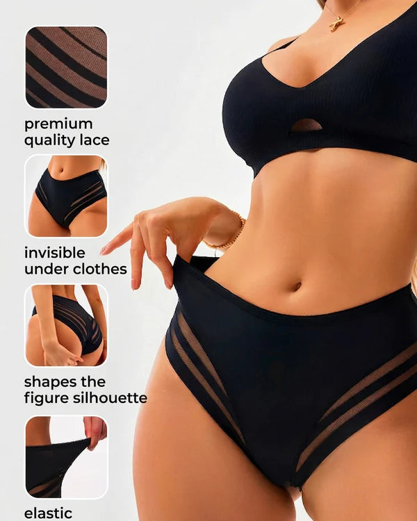 🔥Plus Size Up to 6XL 🔥 High Waisted Invisible Tummy Control Panties - Sheer Stripe Shapewear