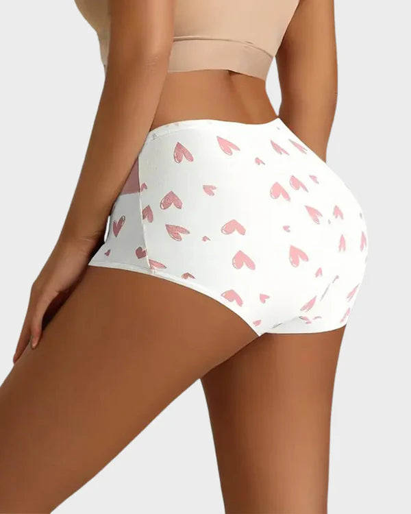 🌸LAST DAY 50% OFF🌸Soft Cotton Heart Print High-Waist Panties (6 Pack)