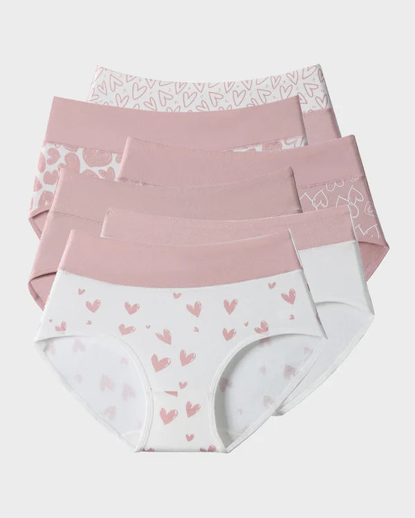 🌸LAST DAY 50% OFF🌸Soft Cotton Heart Print High-Waist Panties (6 Pack)